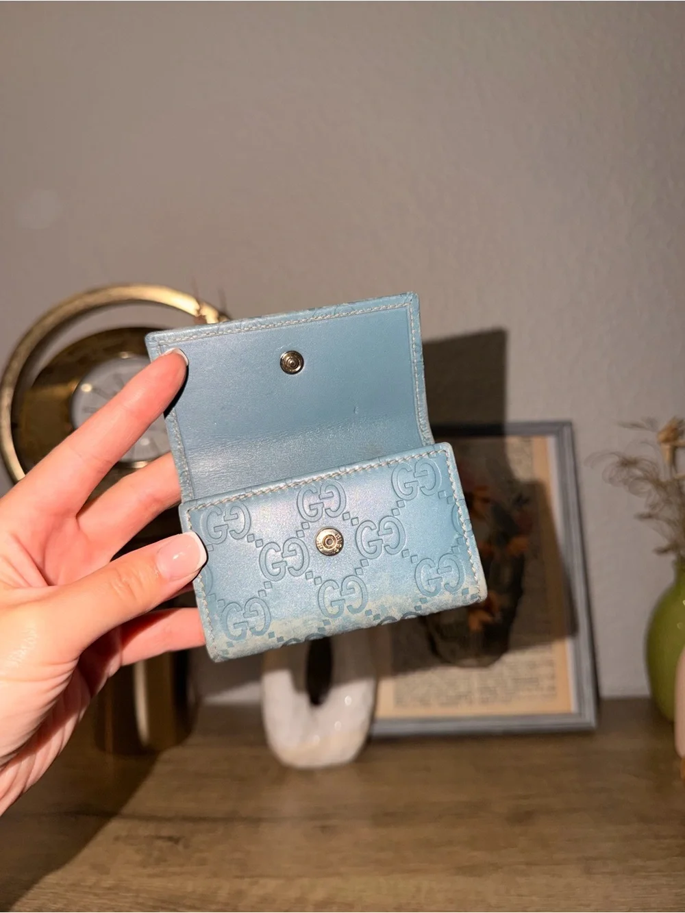 Baby blue Guccissima Key & Card Holder